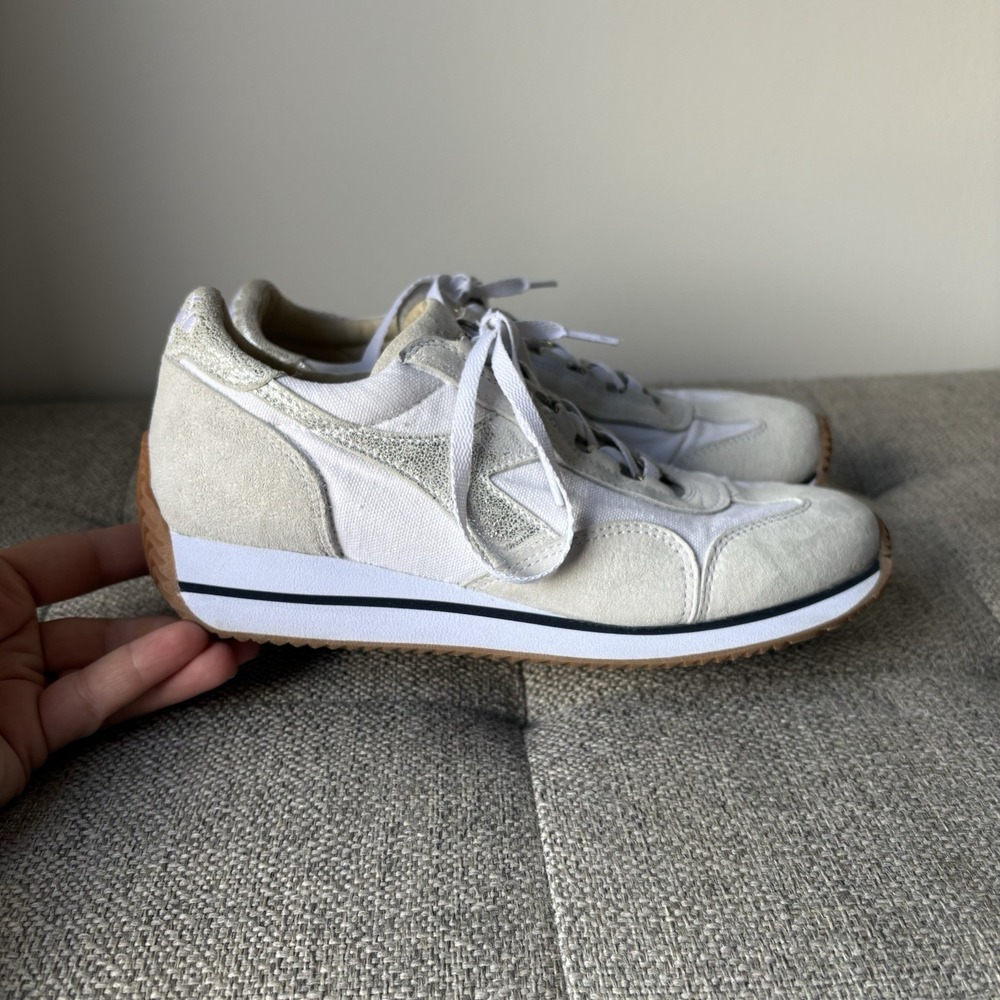 Diadora Heritage 975 Women's Fashion Sneakers Silver/White/Cream Sz7 Eur 38 - Picture 4 of 11